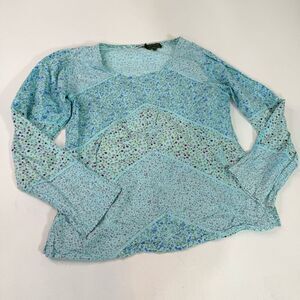 Flying High Foot Path Trading Top Women Large Blue Blouse Cottagecore Patchwork